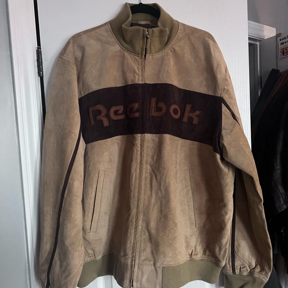 Vintage Suede Reebok Tan and Brown Men's Jacket